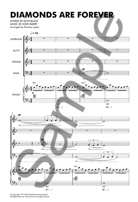 Don Black/John Barry: Diamonds Are Forever - SATB/Piano