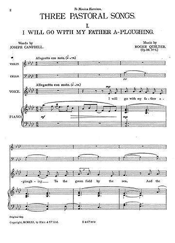Roger Quilter: Three Pastoral Songs Op22 (Score/Parts) - High Voice