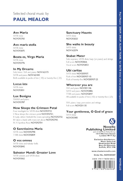 Paul Mealor: Drop, Drop, Slow Tears