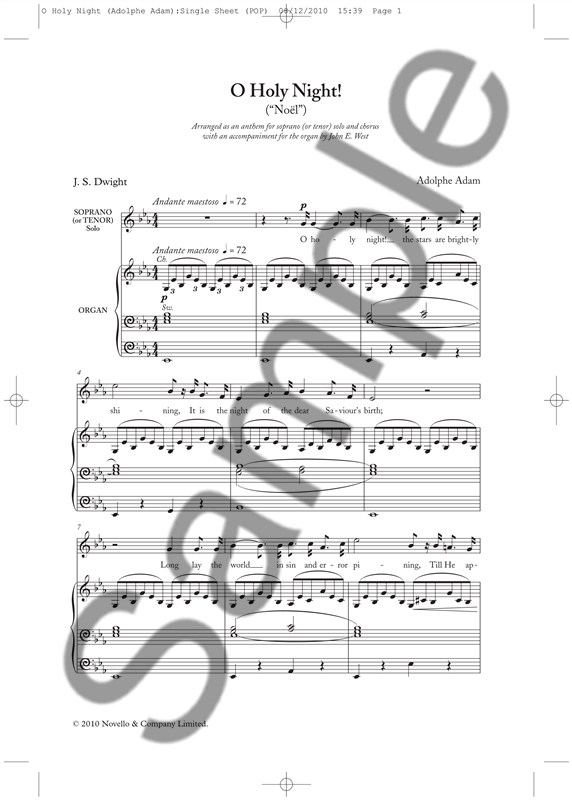 Adolphe Adam: O Holy Night - SATB (New Engraving)