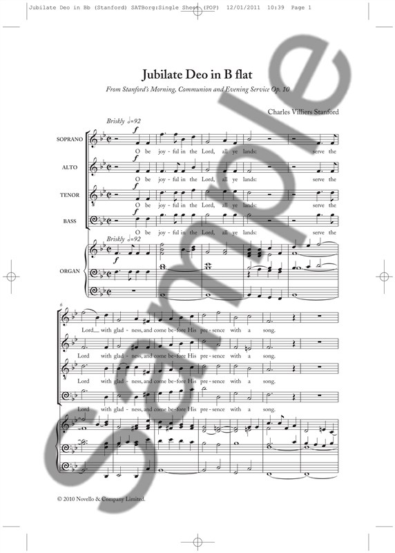 Charles Villiers Stanford: Jubilate Deo In B Flat Op.10 (New Engraving)