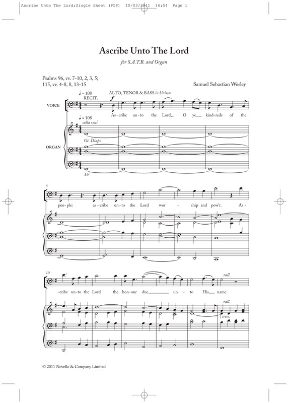 Samuel Sebastian Wesley: Ascribe Unto The Lord (New Engraving)