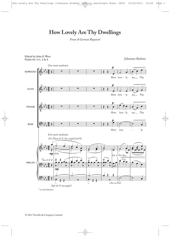 Johannes Brahms: How Lovely Are Thy Dwellings (New Engraving)