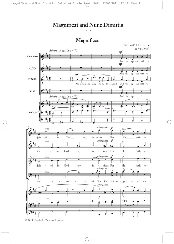 Edward Bairstow: Magnificat And Nunc Dimittis In D (New Engraving)