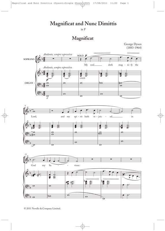 George Dyson: Magnificat And Nunc dimittis In F (New Engraving)