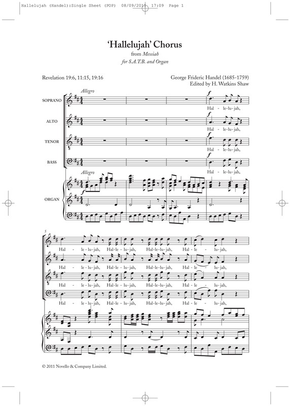 George Frideric Handel: 'Hallelujah' Chorus SATB/Organ (New Engraving)