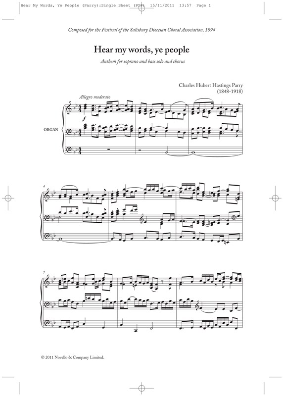 Hubert Parry: Hear My Words, Ye People (New Engraving)