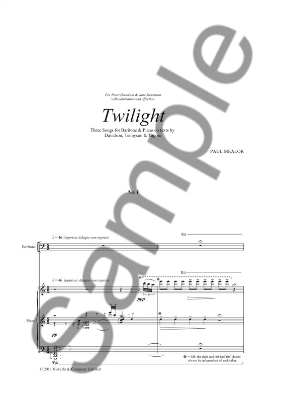 Paul Mealor: Twilight (Baritone/Piano)