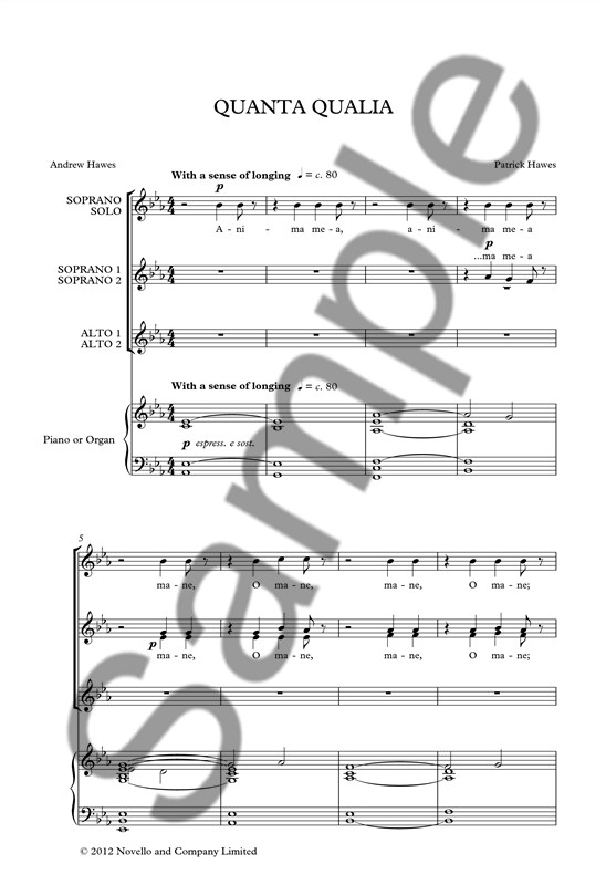 Patrick Hawes: Quanta Qualia (Soprano/SSAA/Piano)