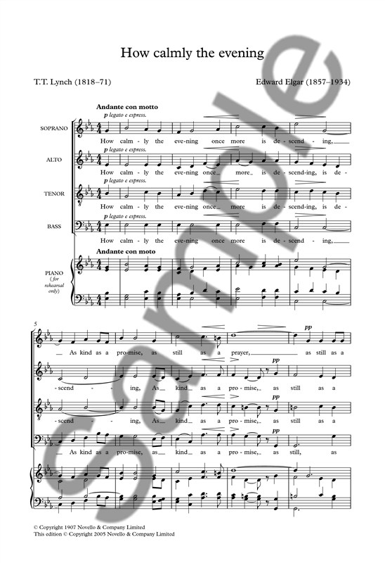 Edward Elgar: How Calmly The Evening (SATB/Piano)