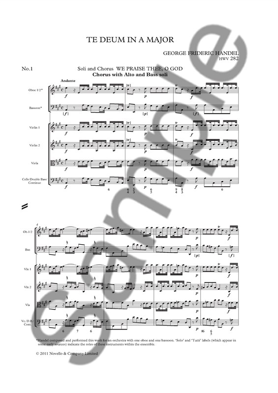G. F. Handel: Te Deum in A Major (Edited by Donald Burrows) - Score
