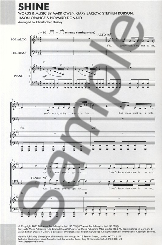 Take That: Shine - SATB/Piano