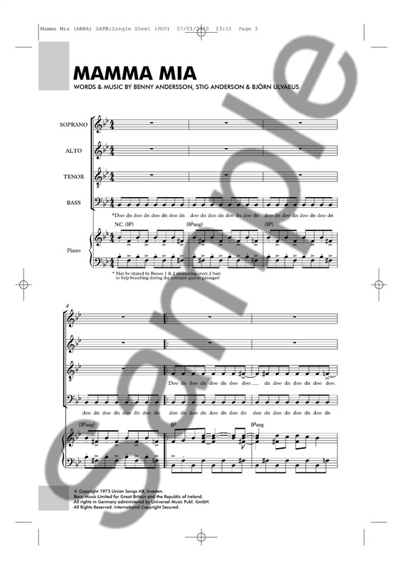 Abba: Mamma Mia - SATB/Piano