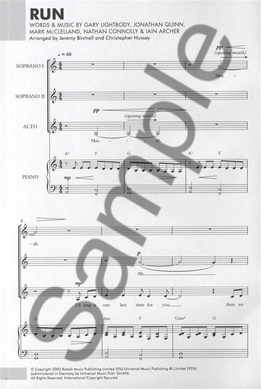 Snow Patrol/Leona Lewis: Run (SSA/Piano)