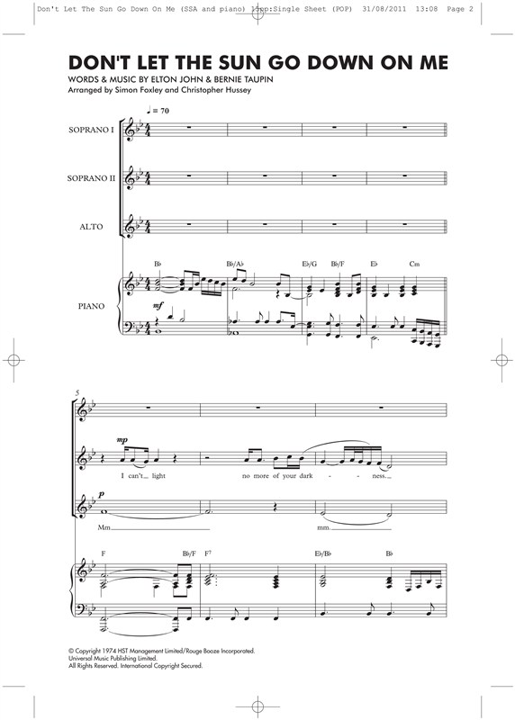 Elton John: Don't Let The Sun Go Down On Me (SSA/Piano)