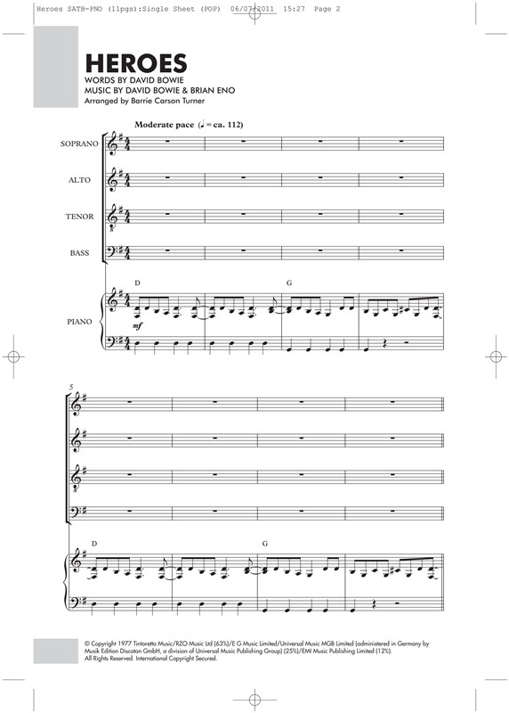 David Bowie: Heroes - SATB/Piano