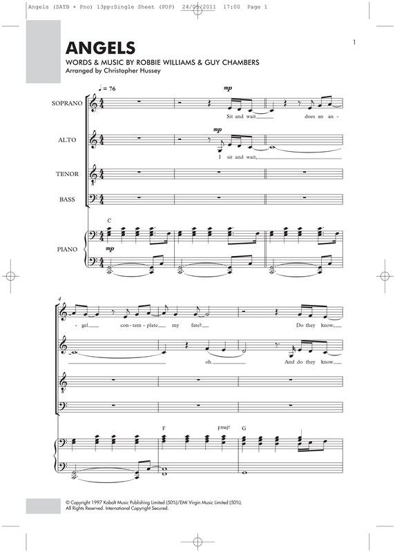 Robbie Williams: Angels - SATB/Piano