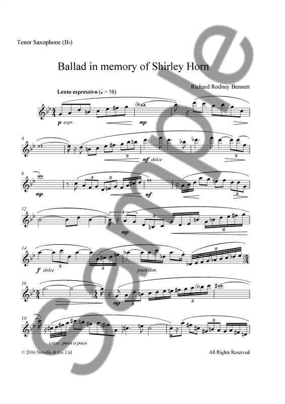 Richard Rodney Bennett: Ballad In Memory of Shirley Horn (Tenor Saxophone)