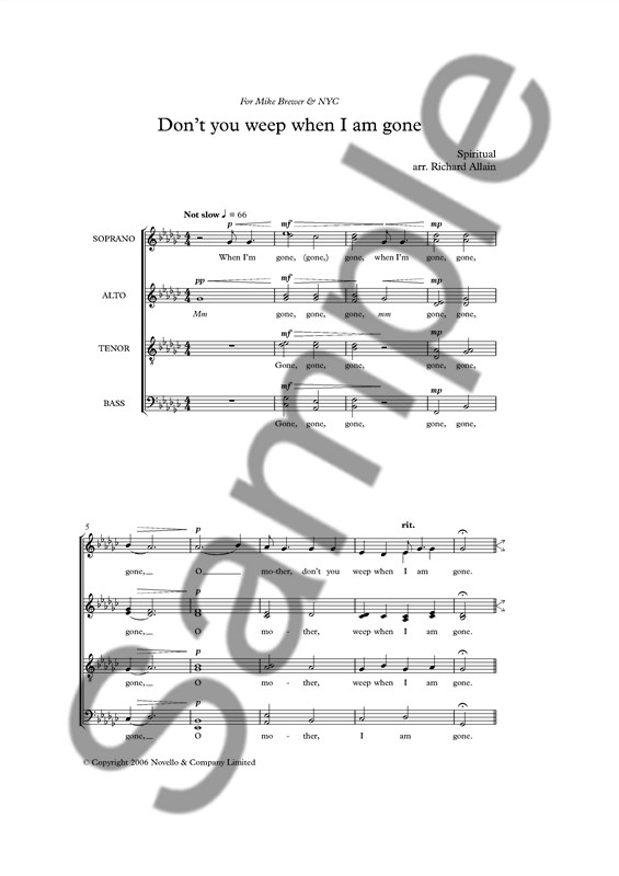 Richard Allain: Don't You Weep When I Am Gone