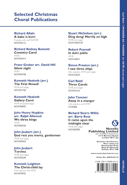 Carl Rutti: I Wonder As I Wander (SATB/Organ)