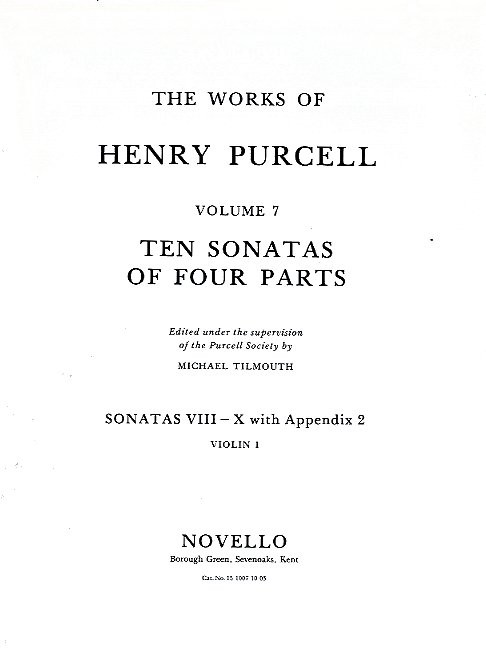 Purcell Society Volume 7 - 10 Sonatas Of Four Parts (Full Score)