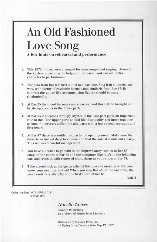Paul Williams: An Old Fashioned Love Song (SATB/Piano)