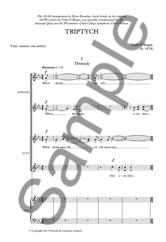Tarik O'Regan: Triptych - SSAA (Vocal Score)