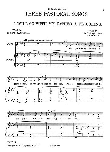 Roger Quilter: Three Pastoral Songs Op22 (Score/Parts) - High Voice