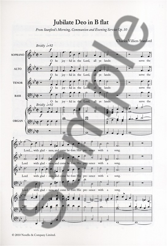 Charles Villiers Stanford: Jubilate Deo In B Flat Op.10 (New Engraving)