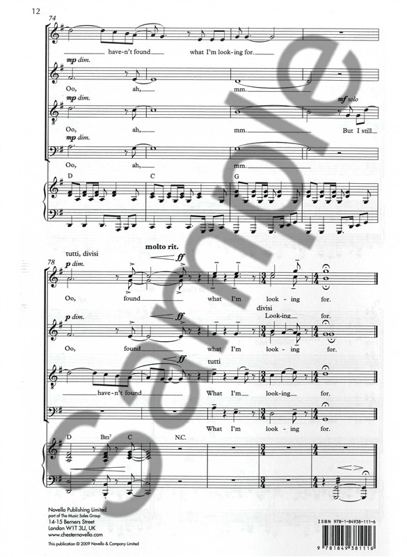 U2: I Still Haven't Found What I'm Looking For (SATB/Piano)