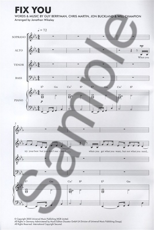 Coldplay: Fix You (SATB/Piano)
