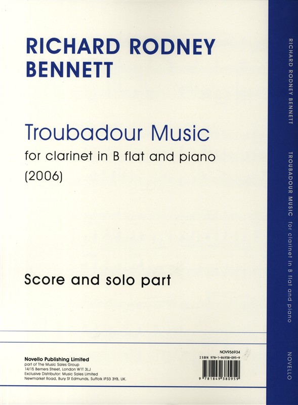 Richard Rodney Bennett: Troubadour Music (Clarinet/Piano)