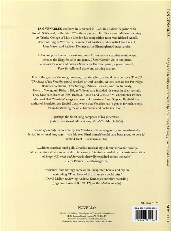 Ian Venables: Songs of Eternity and Sorrow