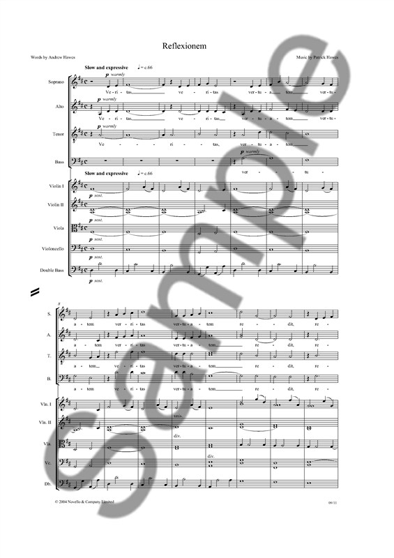 Patrick Hawes: Reflexionem for SATB Chorus and String Orchestra (Full Score)