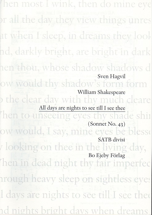 Sven Hagvil: All days are nights to see till I see thee (Sonnet No. 43) (SATB)