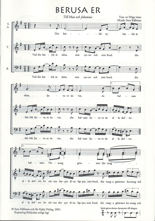 Sten Källman: Berusa er (SATB)