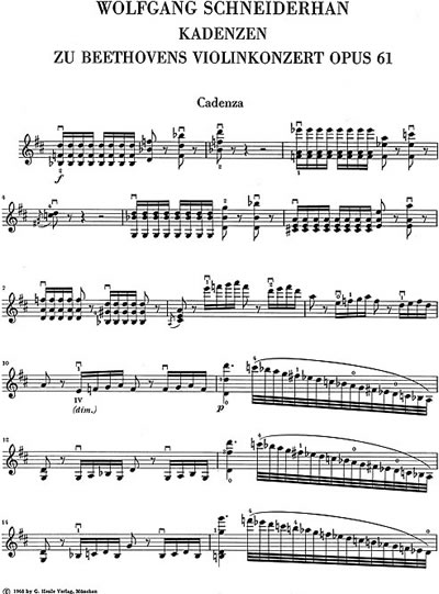 Beethoven: Violin Concerto D Op.61 Cadenzas (Henle Urtext Edition) - Piano Solo