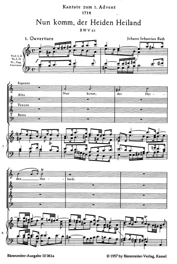 Johann Sebastian Bach: Nun komm, der Heiden Heiland (SATB, piano)