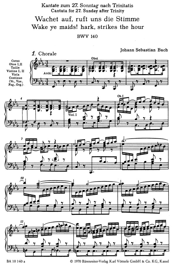 Johann Sebastian Bach: Wake ye maids! hark, strikes the hour, BWV 140 (SATB, pia