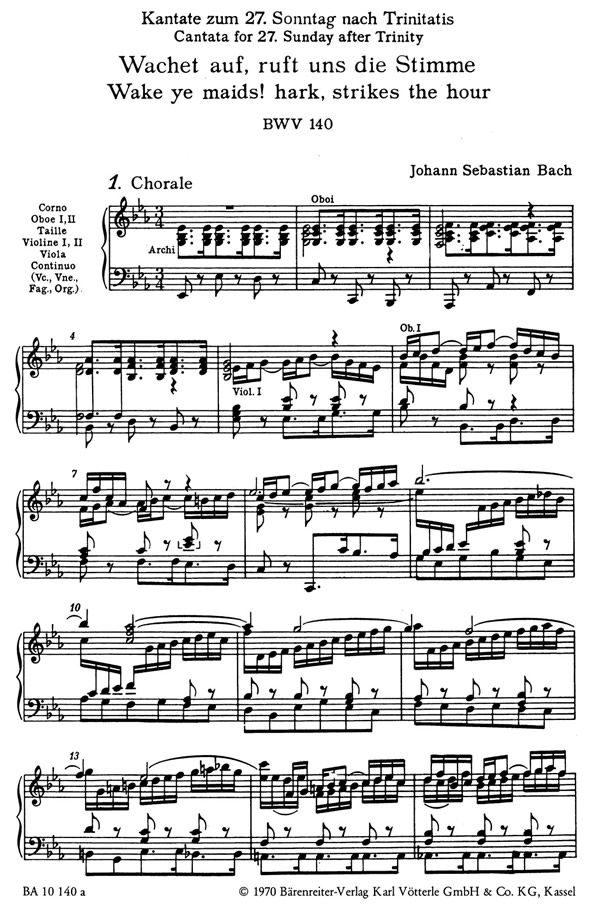 Johann Sebastian Bach: Wake ye maids! hark, strikes the hour, BWV 140 (SATB, pia