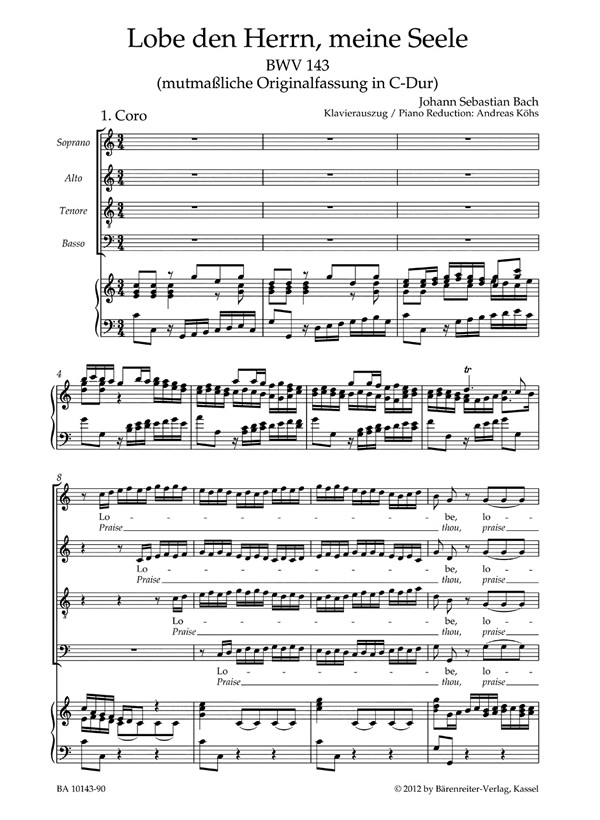 Johann Sebastian Bach: Praise thou the Lord, o my spirit (SATB, piano)