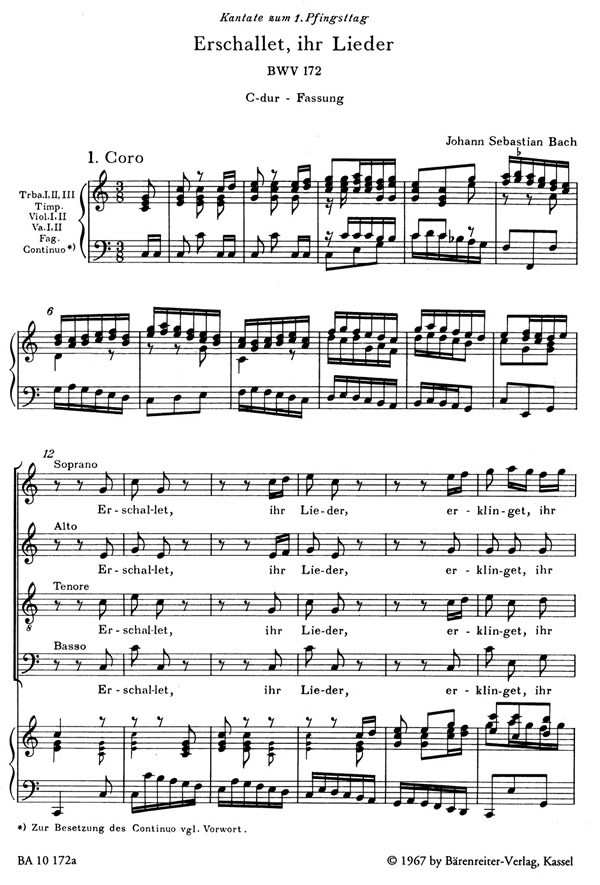 Johann Sebastian Bach: Erschallet, ihr Lieder BWV 172 (SATB, piano)