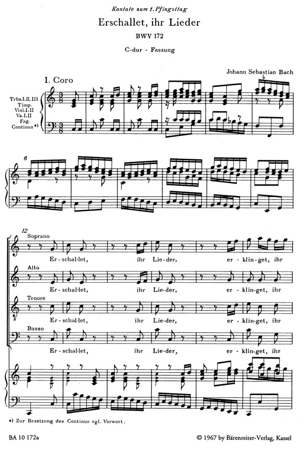 Johann Sebastian Bach: Erschallet, ihr Lieder BWV 172 (SATB, piano)
