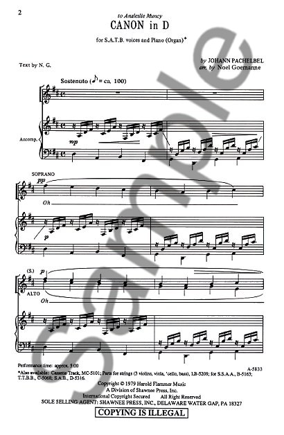 Johann Pachelbel: Canon In D (SATB)