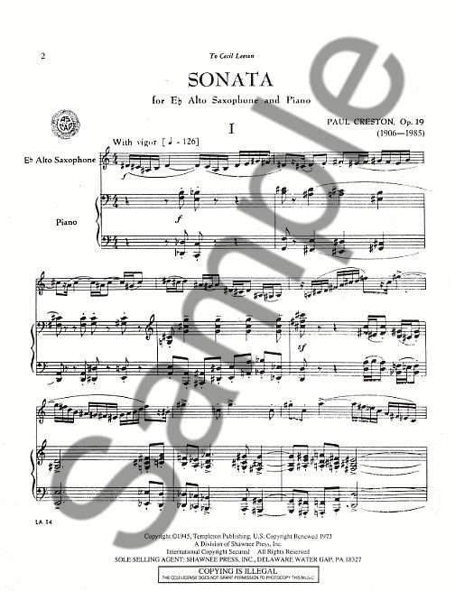 Paul Creston: Sonata For Alto Saxophone And Piano Op.19