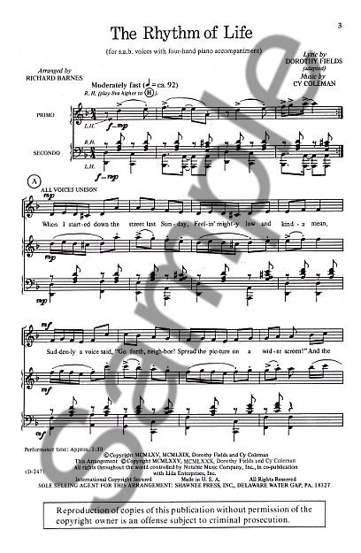 Cy Coleman: The Rhythm Of Life (Sweet Charity) - SAB/Piano Duet