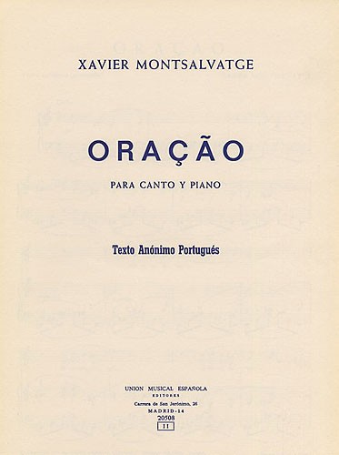 Montsalvatge Oracao Voice/piano