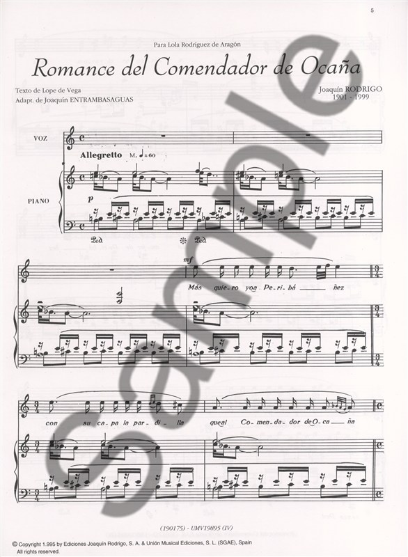 Joaquin Rodrigo: Romance Del Comendador De Ocana (Piano Reduction)