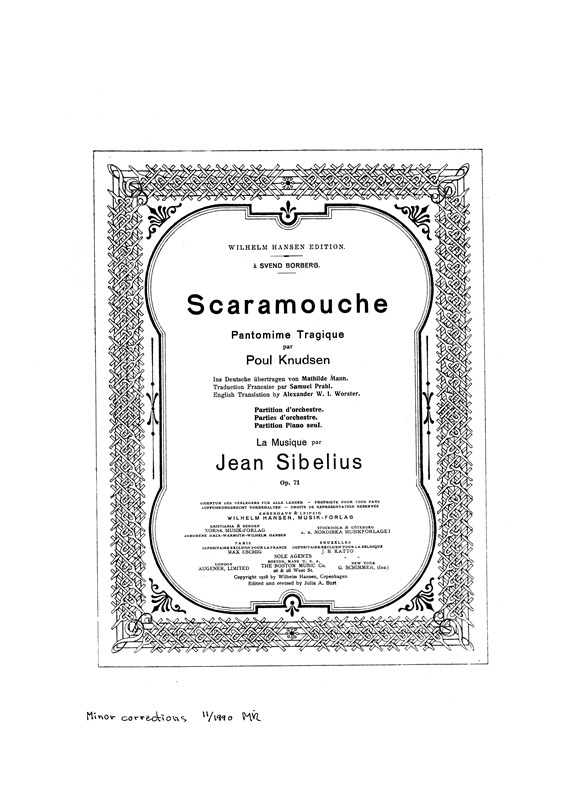 Jean Sibelius: Scaramouche Op.71 (Score)