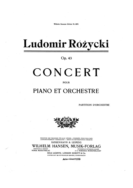 Ludomir Rózycki: Concerto Pour Piano (Score)